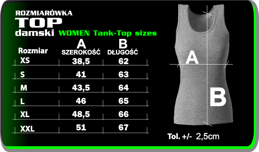 TOP DAMSKI - rozmiarowka